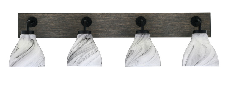 Toltec Lighting - 1774-MBDW-4769 - Four Light Bath Bar - Oxbridge - Matte Black & Painted Distressed Wood-look Metal