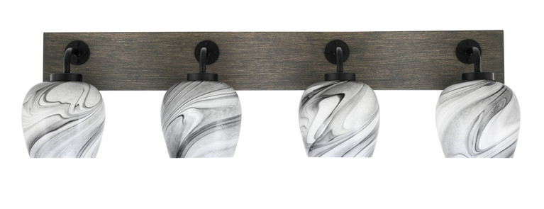Toltec Lighting - 1774-MBDW-4819 - Four Light Bath Bar - Oxbridge - Matte Black & Painted Distressed Wood-look Metal