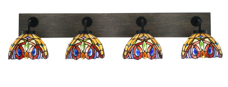 Toltec Lighting - 1774-MBDW-9445 - Four Light Bath Bar - Oxbridge - Matte Black & Painted Distressed Wood-look Metal