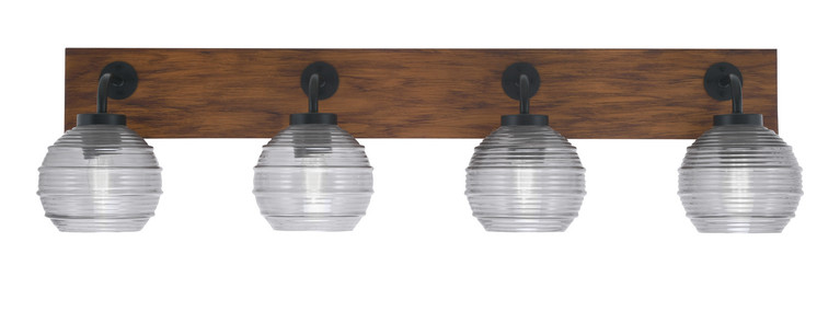Toltec Lighting - 1774-MBWG-5110 - Four Light Bath Bar - Oxbridge - Matte Black & Painted Wood-look Metal