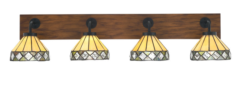 Toltec Lighting - 1774-MBWG-9405 - Four Light Bath Bar - Oxbridge - Matte Black & Painted Wood-look Metal