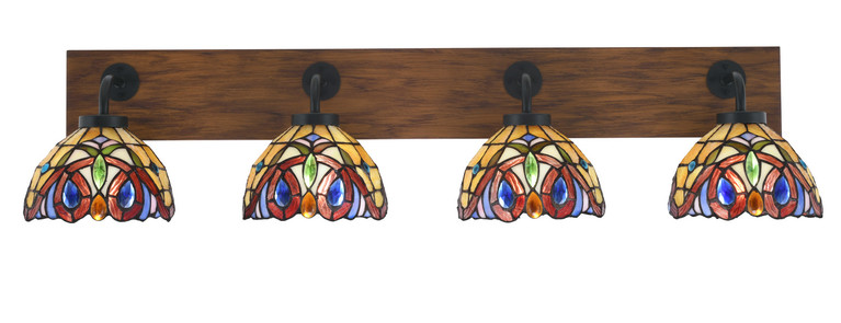 Toltec Lighting - 1774-MBWG-9445 - Four Light Bath Bar - Oxbridge - Matte Black & Painted Wood-look Metal