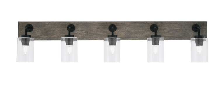 Toltec Lighting - 1775-MBDW-300 - Five Light Bath Bar - Oxbridge - Matte Black & Painted Distressed Wood-look Metal