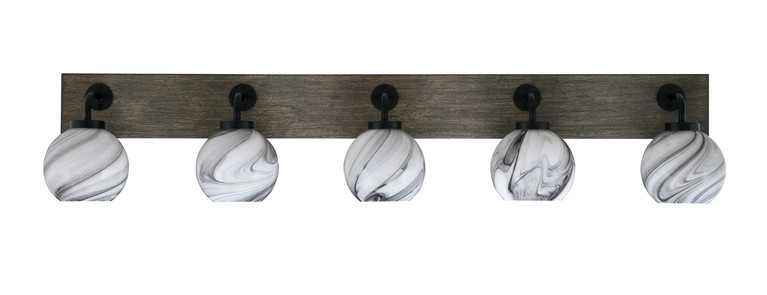 Toltec Lighting - 1775-MBDW-4109 - Five Light Bath Bar - Oxbridge - Matte Black & Painted Distressed Wood-look Metal