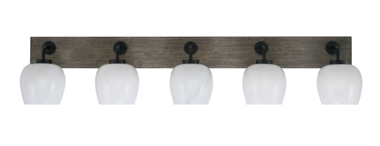 Toltec Lighting - 1775-MBDW-4811 - Five Light Bath Bar - Oxbridge - Matte Black & Painted Distressed Wood-look Metal