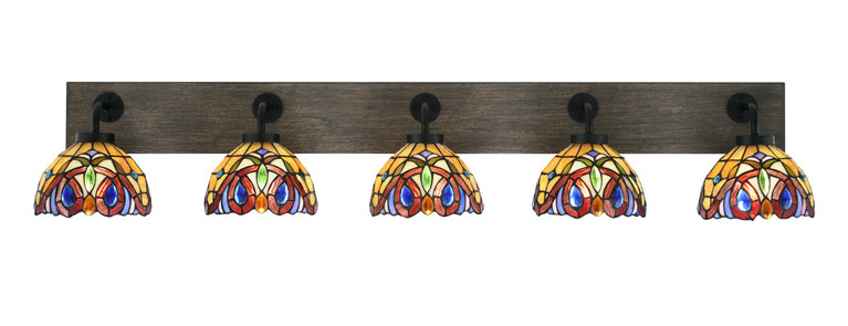 Toltec Lighting - 1775-MBDW-9445 - Five Light Bath Bar - Oxbridge - Matte Black & Painted Distressed Wood-look Metal