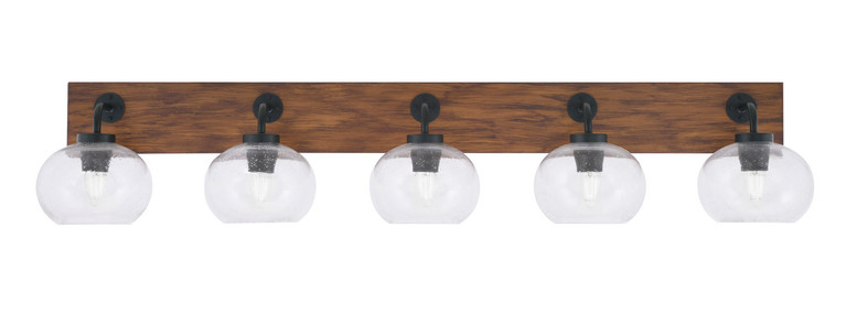 Toltec Lighting - 1775-MBWG-202 - Five Light Bath Bar - Oxbridge - Matte Black & Painted Wood-look Metal