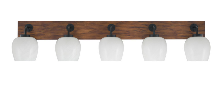 Toltec Lighting - 1775-MBWG-4811 - Five Light Bath Bar - Oxbridge - Matte Black & Painted Wood-look Metal