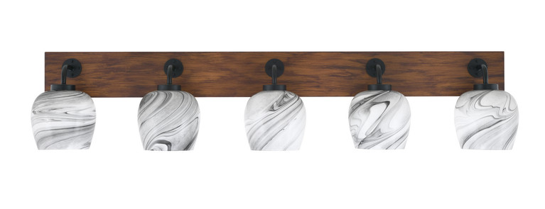 Toltec Lighting - 1775-MBWG-4819 - Five Light Bath Bar - Oxbridge - Matte Black & Painted Wood-look Metal