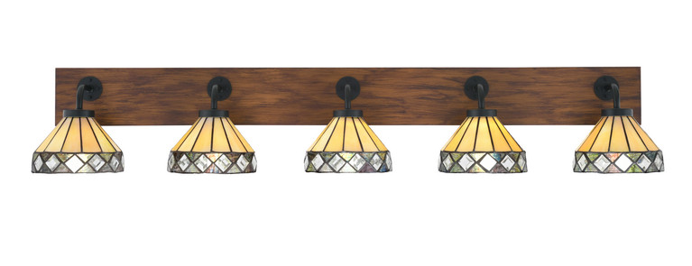 Toltec Lighting - 1775-MBWG-9405 - Five Light Bath Bar - Oxbridge - Matte Black & Painted Wood-look Metal
