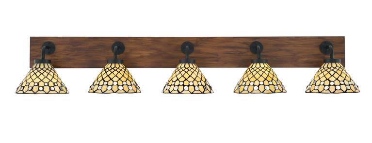 Toltec Lighting - 1775-MBWG-9415 - Five Light Bath Bar - Oxbridge - Matte Black & Painted Wood-look Metal