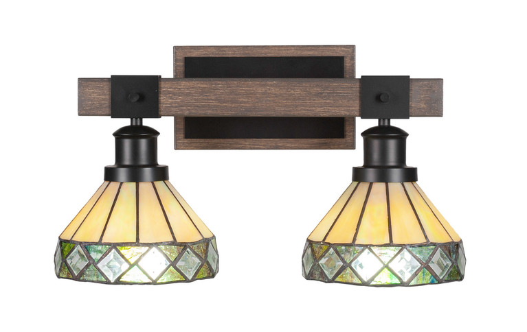 Toltec Lighting - 1842-MBDW-9405 - Two Light Bath Bar - Tacoma - Matte Black & Painted Distressed Wood-look Metal