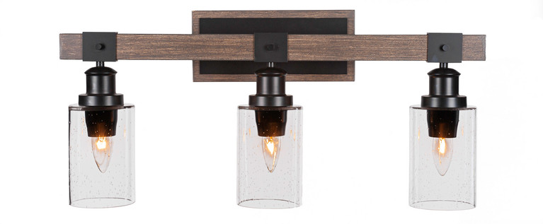 Toltec Lighting - 1843-MBDW-300 - Three Light Bath Bar - Tacoma - Matte Black & Painted Distressed Wood-look Metal