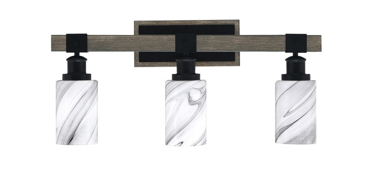 Toltec Lighting - 1843-MBDW-3009 - Three Light Bath Bar - Tacoma - Matte Black & Painted Distressed Wood-look Metal