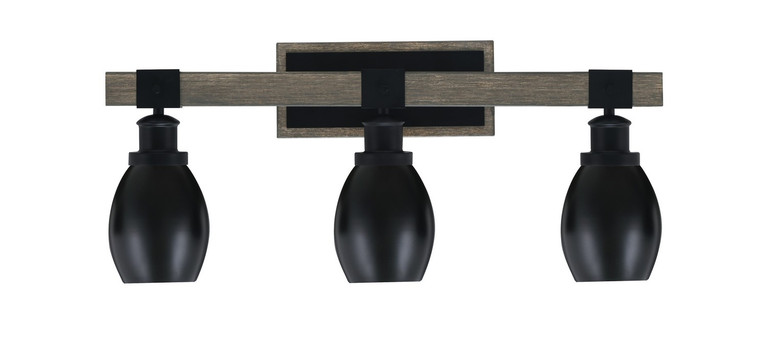 Toltec Lighting - 1843-MBDW-426-MB - Three Light Bath Bar - Tacoma - Matte Black & Painted Distressed Wood-look Metal