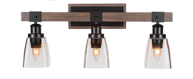 Toltec Lighting - 1843-MBDW-461 - Three Light Bath Bar - Tacoma - Matte Black & Painted Distressed Wood-look Metal