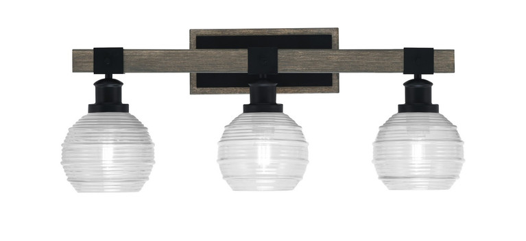 Toltec Lighting - 1843-MBDW-5110 - Three Light Bath Bar - Tacoma - Matte Black & Painted Distressed Wood-look Metal
