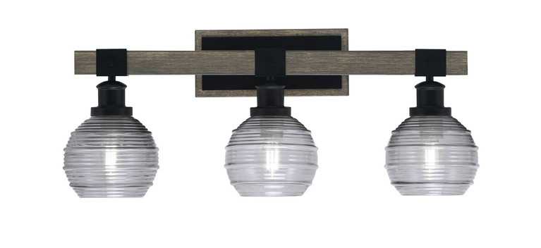 Toltec Lighting - 1843-MBDW-5112 - Three Light Bath Bar - Tacoma - Matte Black & Painted Distressed Wood-look Metal