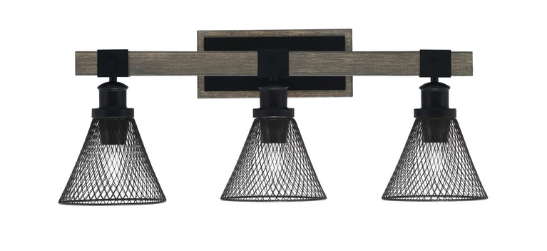 Toltec Lighting - 1843-MBDW-805-MB - Three Light Bath Bar - Tacoma - Matte Black & Painted Distressed Wood-look Metal