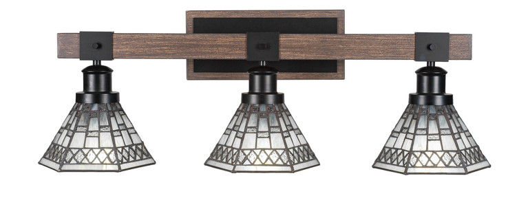 Toltec Lighting - 1843-MBDW-9105 - Three Light Bath Bar - Tacoma - Matte Black & Painted Distressed Wood-look Metal