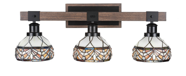 Toltec Lighting - 1843-MBDW-9485 - Three Light Bath Bar - Tacoma - Matte Black & Painted Distressed Wood-look Metal