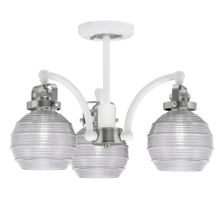 Toltec Lighting - 1947-WHBN-5110 - Three Light Semi-Flush Mount - Easton - White & Brushed Nickel