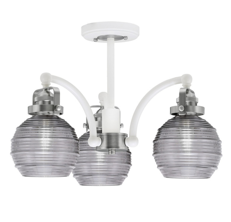 Toltec Lighting - 1947-WHBN-5112 - Three Light Semi-Flush Mount - Easton - White & Brushed Nickel