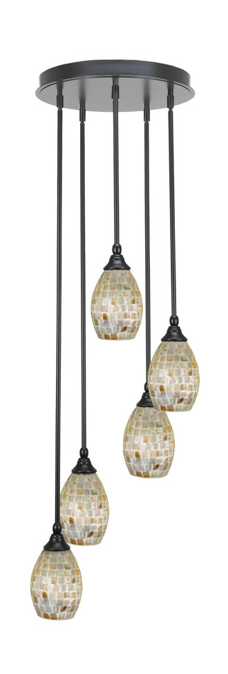 Toltec Lighting - 2145-MB-406 - Five Light Pendalier - Empire - Matte Black