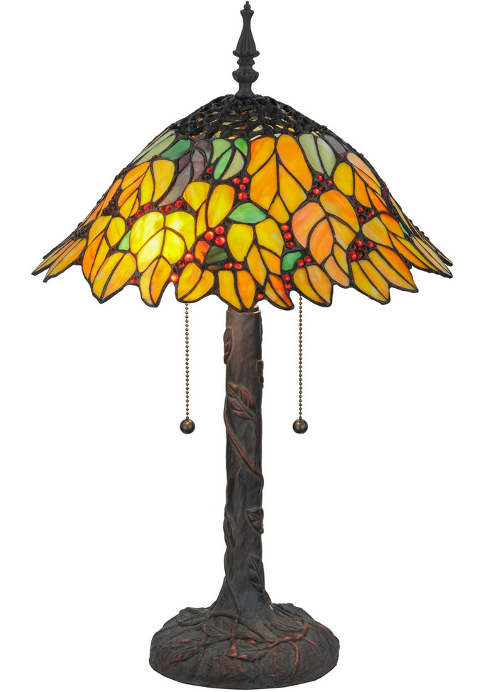 Meyda Tiffany - 139603 - Two Light Table Lamp - Follaje - VerdigrisMahogany Bronze