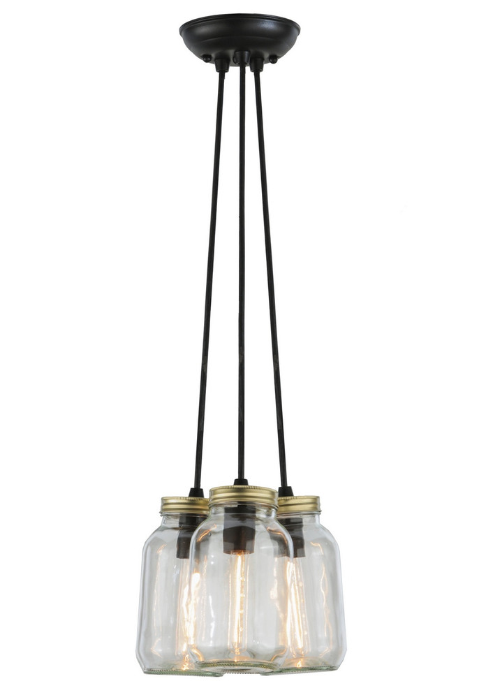 Meyda Tiffany - 145069 - Three Light Pendant - Mason Jar - Textured Black