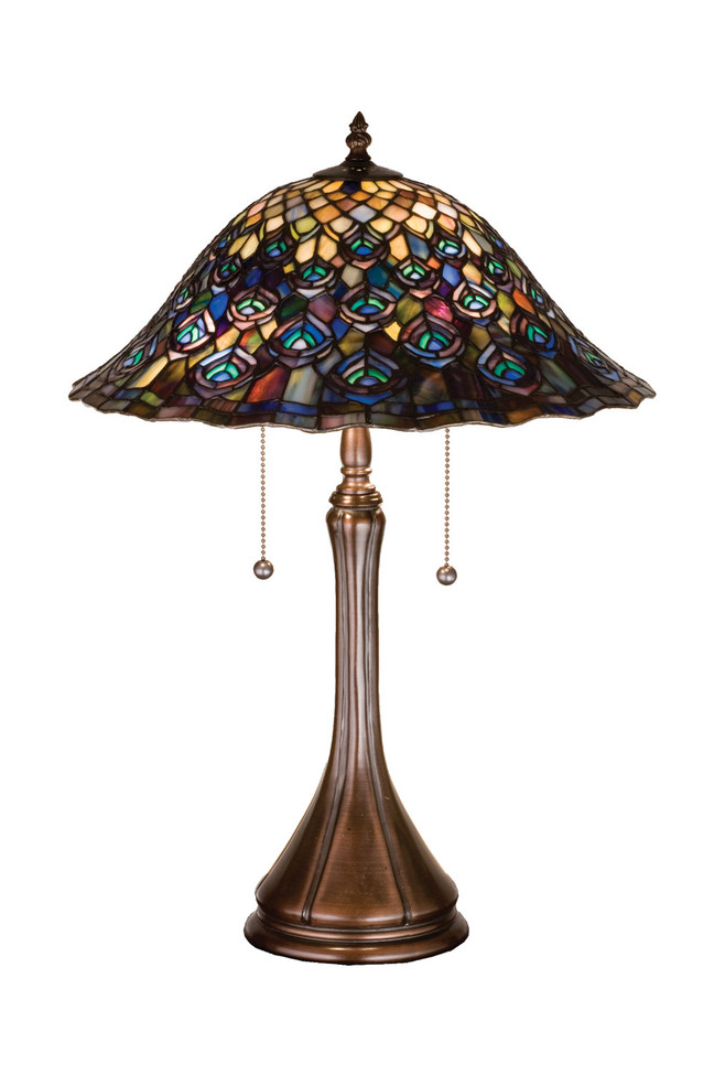 Meyda Tiffany - 14574 - Two Light Table Lamp - Tiffany Peacock Feather - Mahogany Bronze