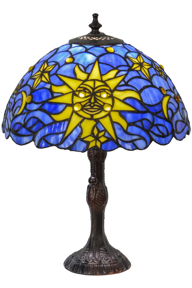 Meyda Tiffany - 153615 - One Light Table Lamp - Sun Moon & Stars - Mahogany Bronze