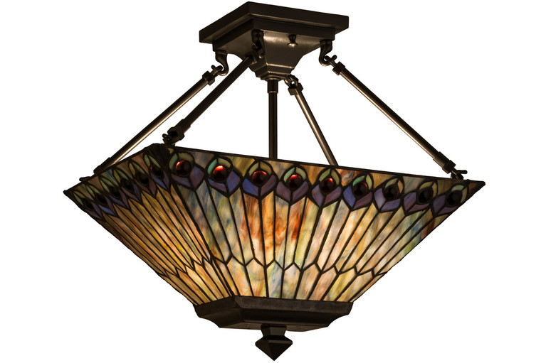 Meyda Tiffany - 163377 - Two Light Semi-Flushmount - Tiffany Jeweled Peacock - Oil Rubbed Bronze