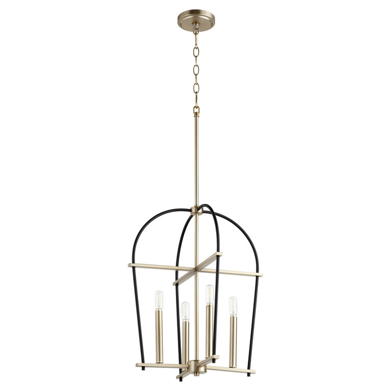 Quorum - 687-4-6980 - Four Light Entry Pendant - Espy - Textured Black|Aged Brass