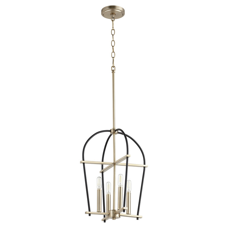 Quorum - 687-6980 - Four Light Entry Pendant - Espy - Textured Black|Aged Brass