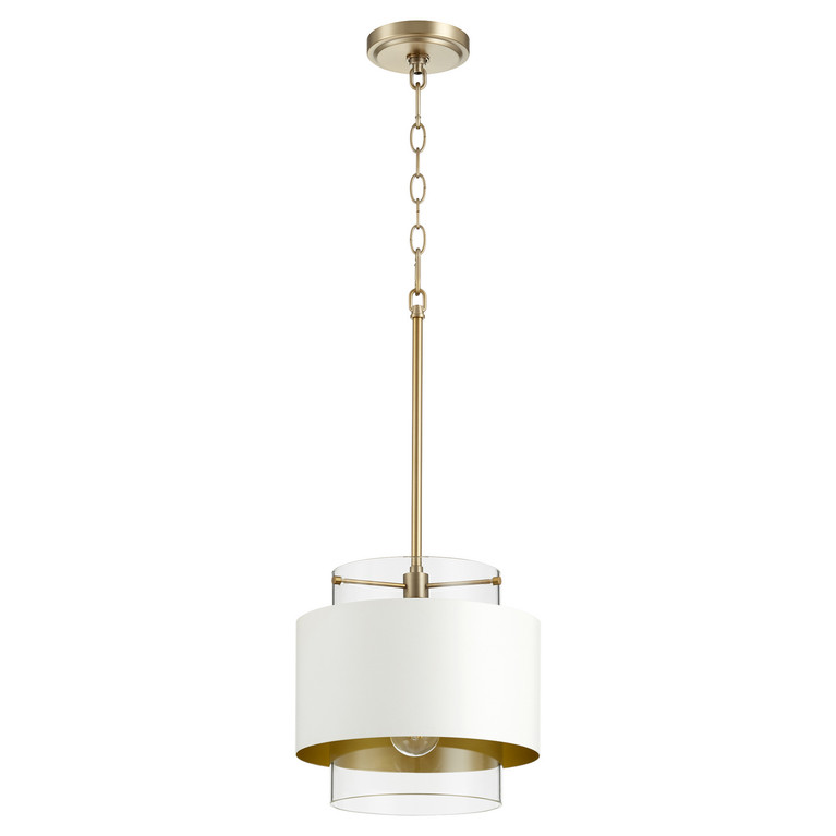 Quorum - 8012-0880 - One Light Pendant - Glass Cylinder Drum Pendants - Aged Brass|Studio White