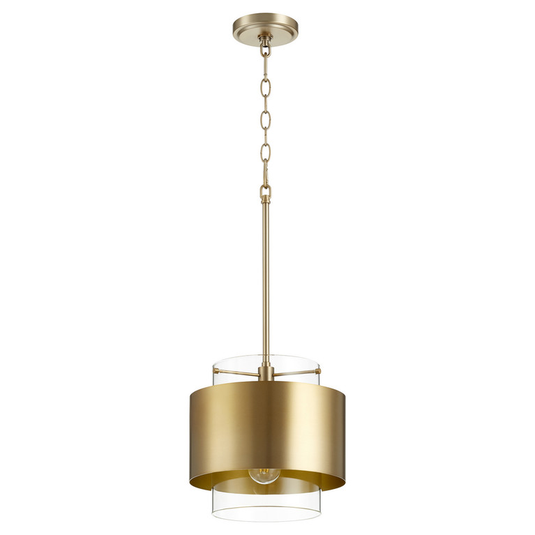 Quorum - 8012-80 - One Light Pendant - Glass Cylinder Drum Pendants - Aged Brass
