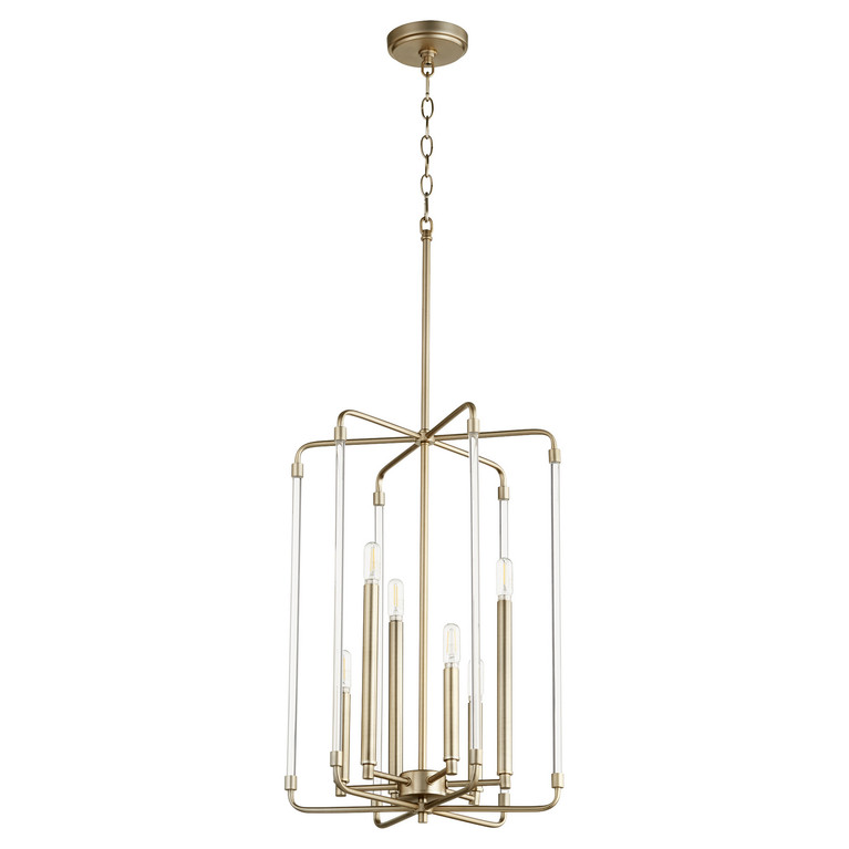 Quorum - 8114-6-80 - Six Light Entry Pendant - Optic - Aged Brass