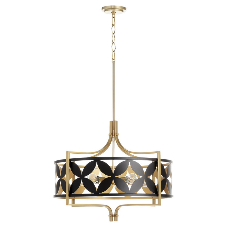 Quorum - 883-5-5980 - Five Light Pendant - Mariposa - Matte Black|Aged Brass