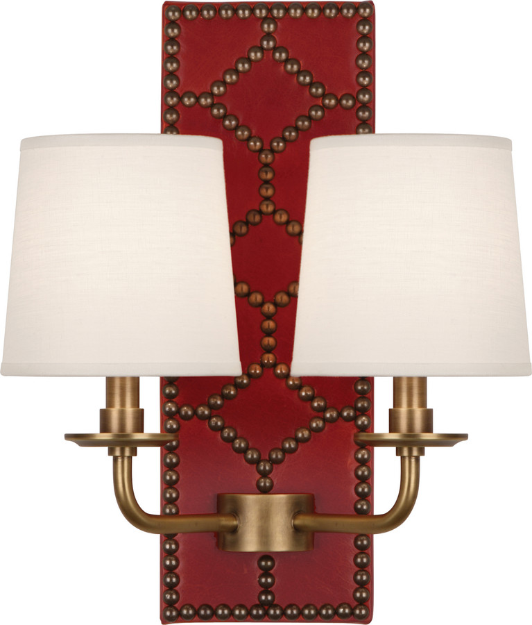 Robert Abbey - 1031 - Two Light Wall Sconce - Williamsburg Lightfoot - Dragons Blood Leather w/Nailhead Aged Brass