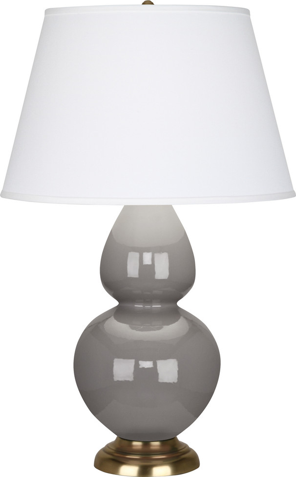 Robert Abbey - 1748X - One Light Table Lamp - Double Gourd - Smokey Taupe Glazed Ceramic w/Antique Natural Brass
