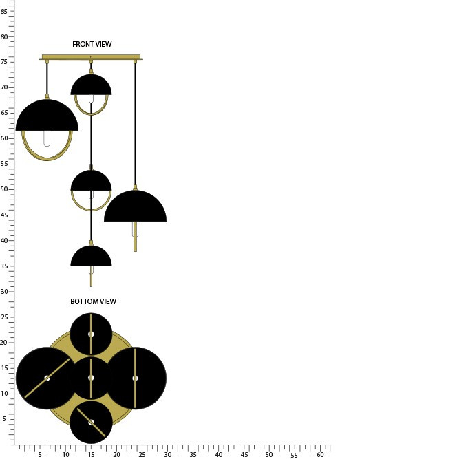 Robert Abbey - 589BLK - Five Light Pendant - Mavisten Edition Copernica - Lacquered Burnished Brass w/Piano Black Painted