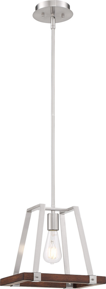Nuvo Lighting - 60-6882 - One Light Mini Pendant - Outrigger - Brushed Nickel / Nutmeg Wood