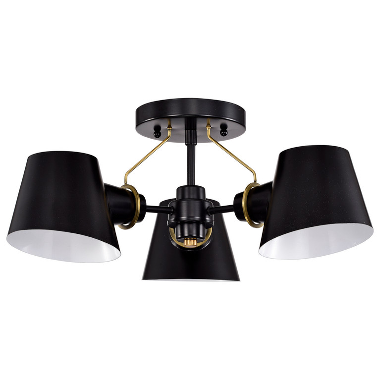 Nuvo Lighting - 60-7384 - Three Light Semi Flush Mount - Baxter - Black / Burnished Brass