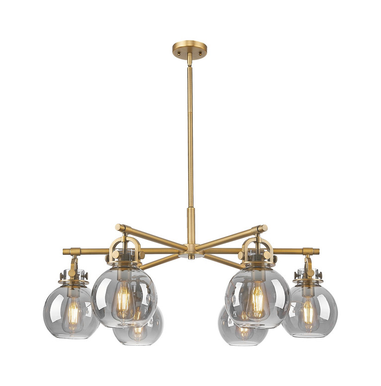 Innovations - 410-6CR-BB-G410-7SM - Six Light Chandelier - Downtown Urban - Brushed Brass