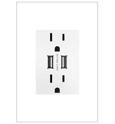 Legrand - ARTRUSB153W4WP - Dual-USB Outlet with Wall Plate - adorne - White