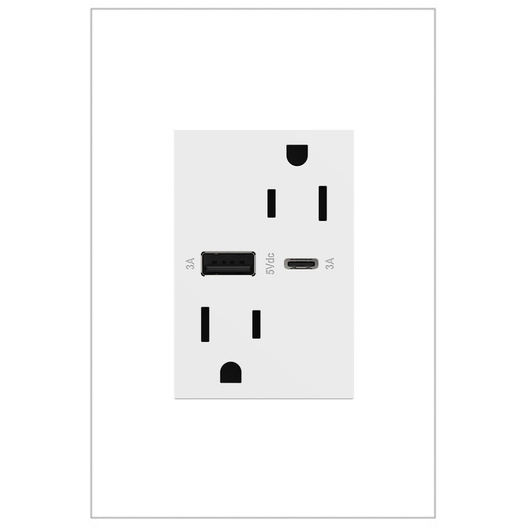 Legrand - ARTRUSB156ACW4 - 15A Tamper-Resistant Ultra-Fast USB Type-A/C Outlet - adorne - White