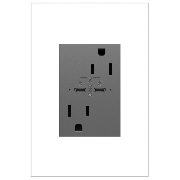 Legrand - ARTRUSB15PD30M4 - 15A Tamper-Resistant Ultra-Fast Plus Power Delivery USB Type-C/C Outlet Plus-Size - adorne - Magnesium