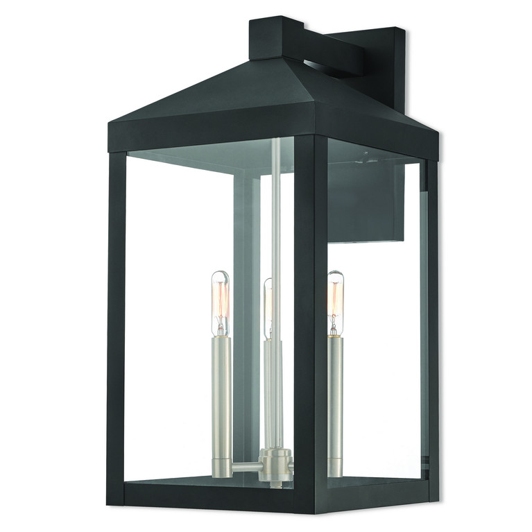 Livex Lighting - 20585-04 - Three Light Outdoor Wall Lantern - Nyack - Black w/ Brushed Nickel Cluster