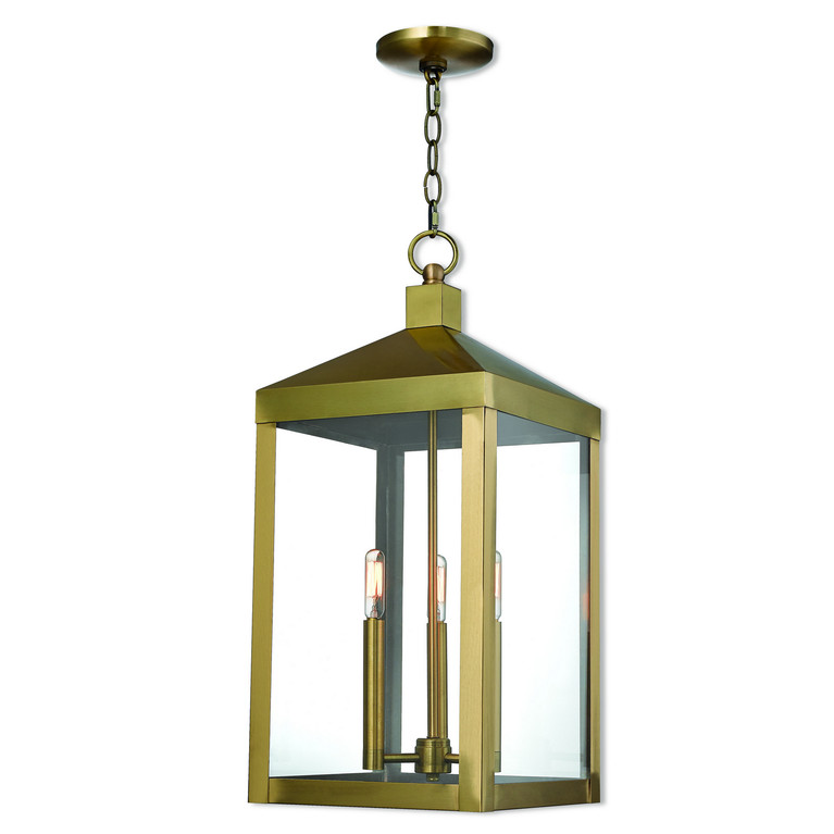 Livex Lighting - 20587-01 - Three Light Outdoor Pendant - Nyack - Antique Brass